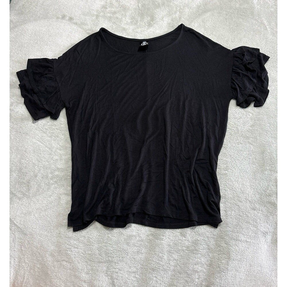 Black Ruffle Sleeve tshirt scoop neck womens romantic feminine casual boutique